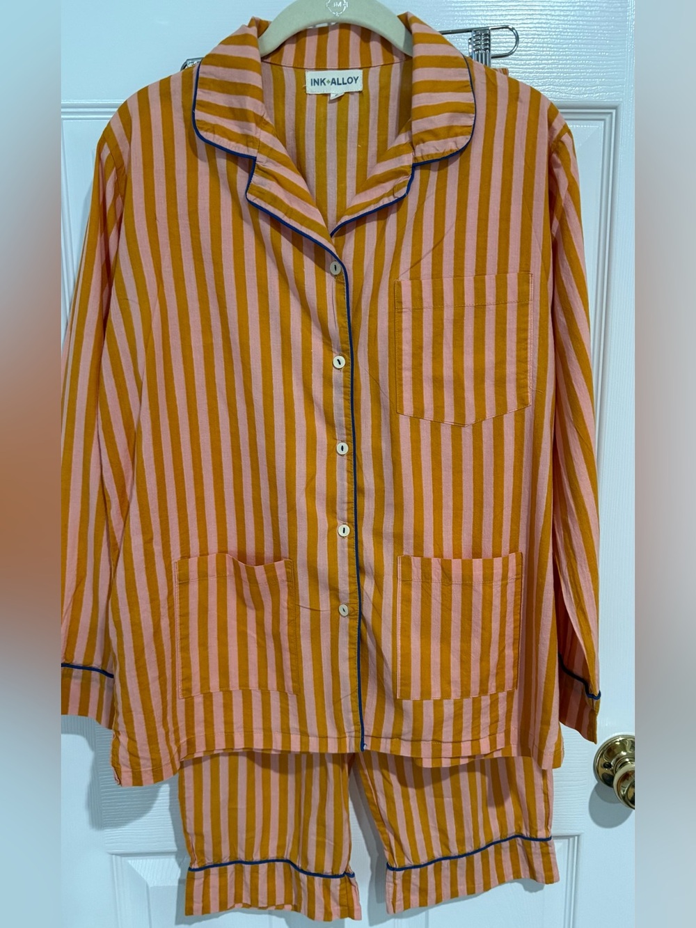 Ink+Alloy Orange and Pink Striped Cotton Pajama Set
